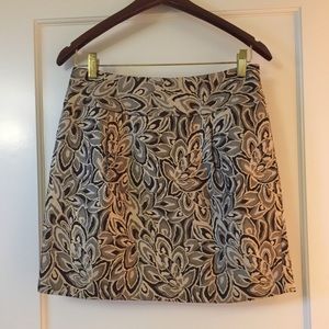 Ann Taylor LOFT Pleated Brocade Skirt Brown & Gold